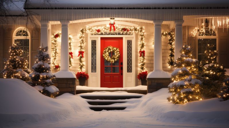 Refinished Front Door with Holiday Decor